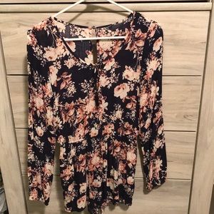 Navy Blue- Flower Print Romper
